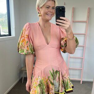 ALÉMAIS Papaya linen-blend minidress